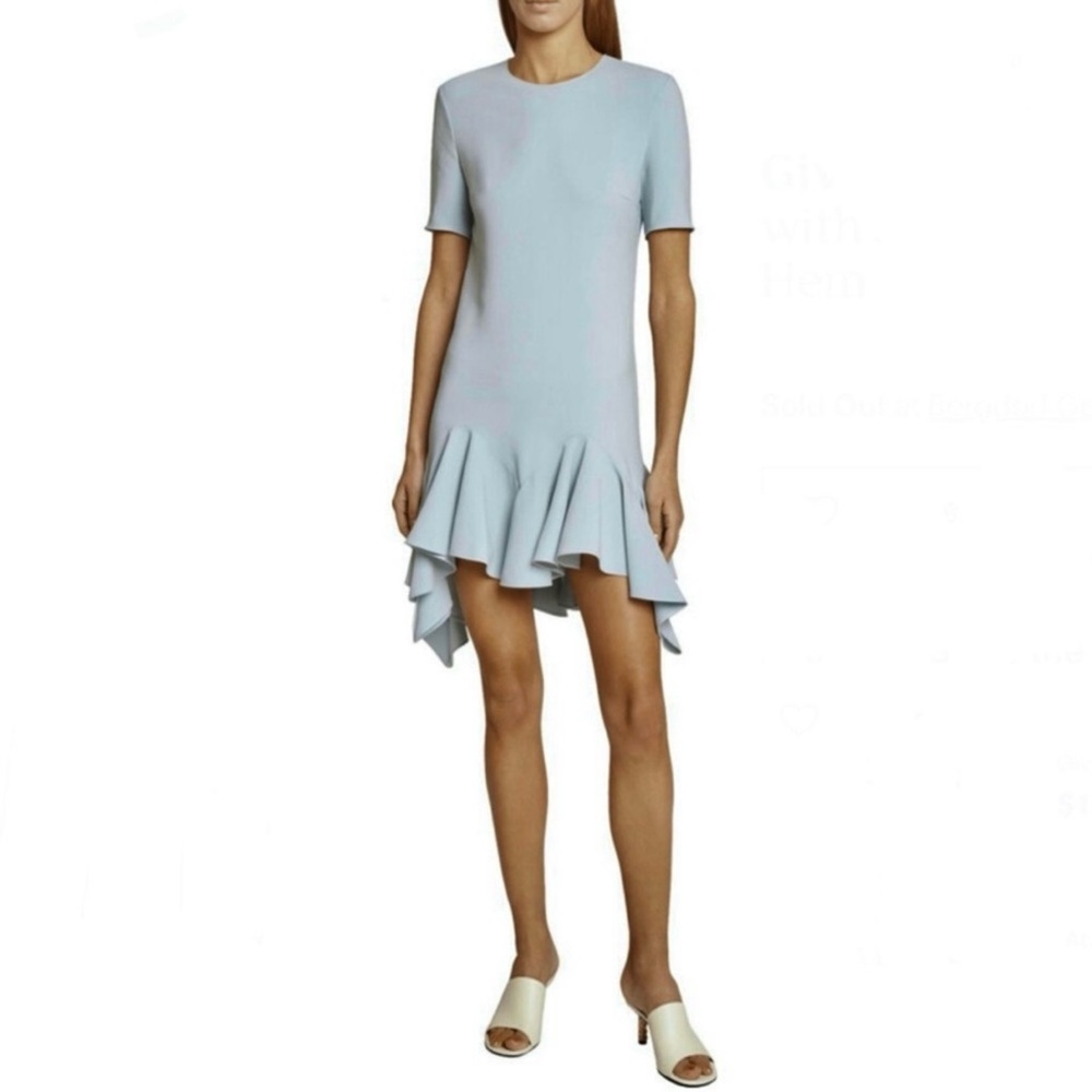 GIVENCHY BLUE ASYMMETRICAL RUFFLE MINI DRESS - Picture 10 of 11